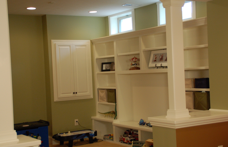 Built in playroom storage for basement