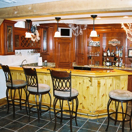 Wet Bar with Rustic Wainscoting Basement Finishing Columbus OH