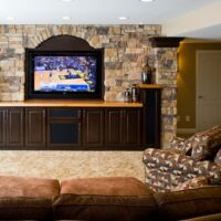Built in Entertainment storage in basement remodel Dublin