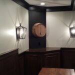 Basement finishing details wine barrel with chalk board paint and bench seats Basement finishing details wine barrel with chalk board paint and bench seats